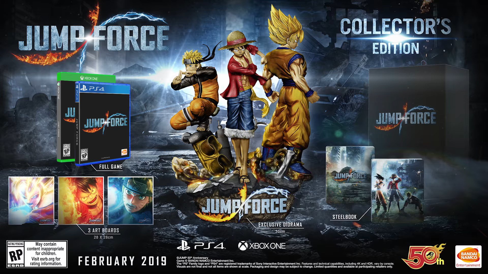 Jump Force dirorama co, Naruto, Luffy e Goku