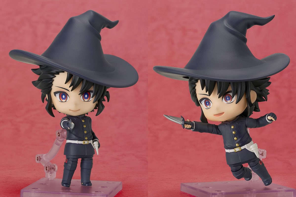 Duas fotos da Nendoroid de Ichi, uma com chapéu e outra em pose com faca
