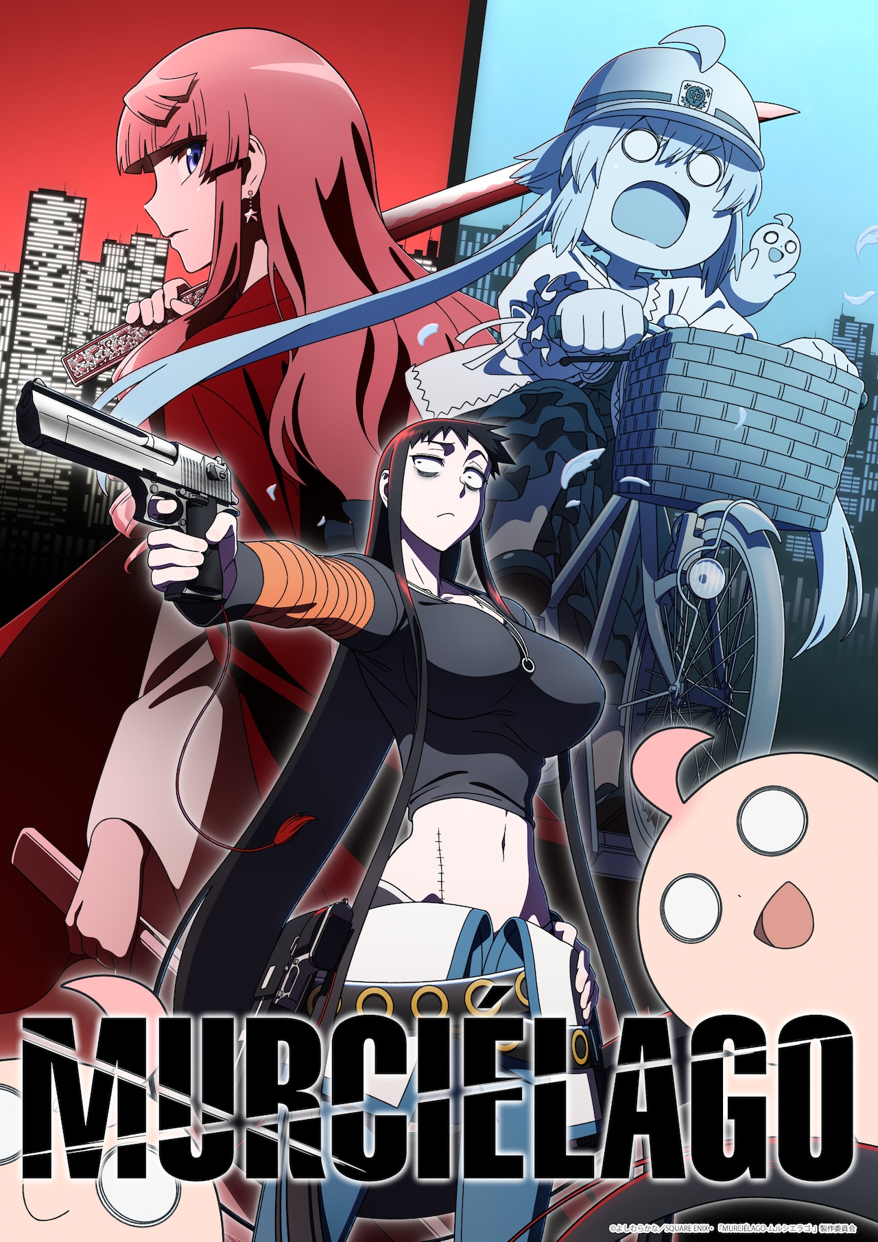 Visual principal de Murciélago com Kuroko, Hinako e Chiyo