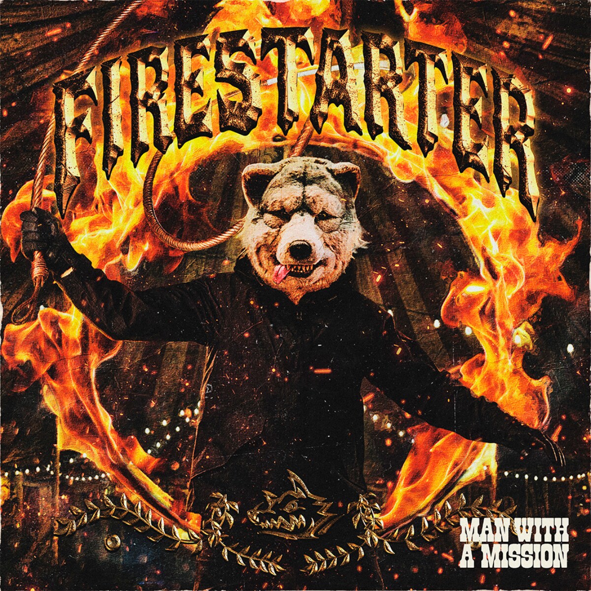 Capa da edição limitada do single Firestarter com lobo em meio a chamas