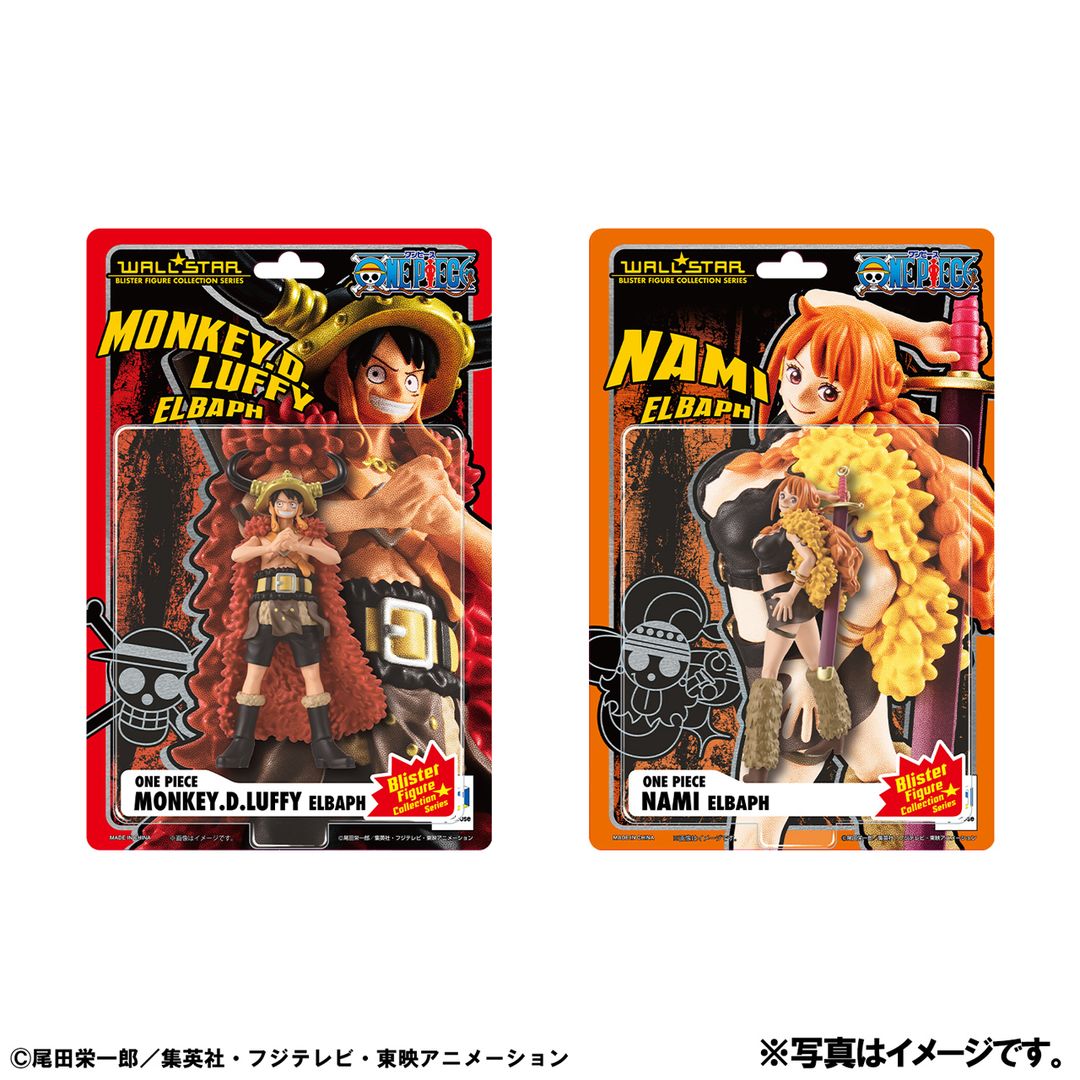 Embalagens blister das figuras WALLSTAR ONE PIECE de Luffy e Nami