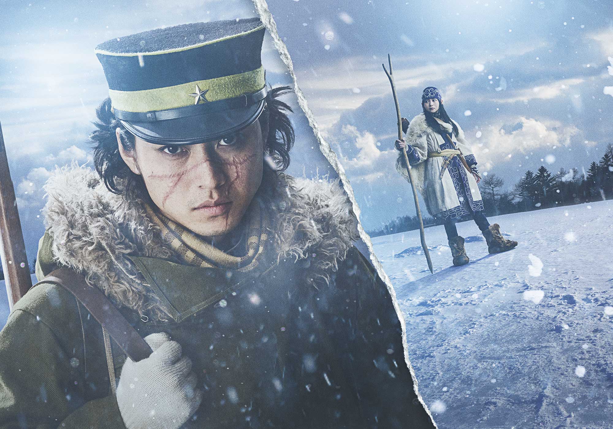 Sugimoto e Asirpa na neve no visual de Golden Kamuy: Karafuto Tsuiseki-hen